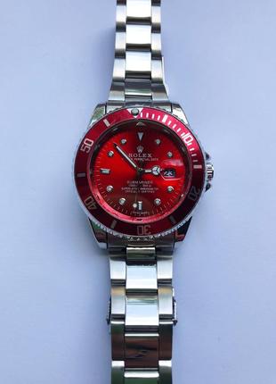 Часы мужские стального цвета с красным циферблатом2 фото