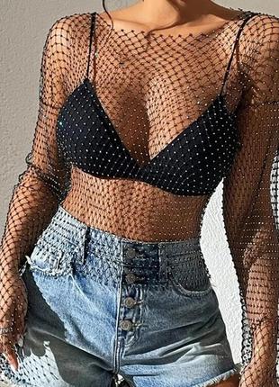 Топ сітка зі стразами, топік сіточка з кристалами накидка