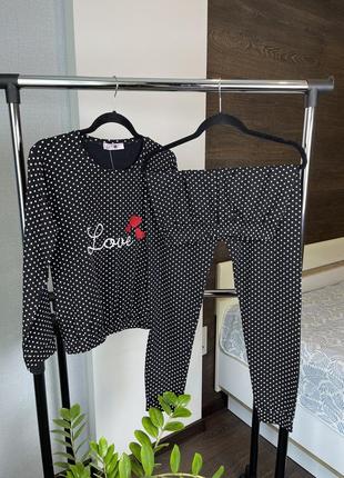 Черный женский костюм с вышывкой для дома пижама домашний костюм пижама женская3 фото