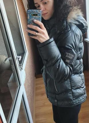 Черная куртка/пуховик с капюшоном еврозима осень-зима м-л8 фото