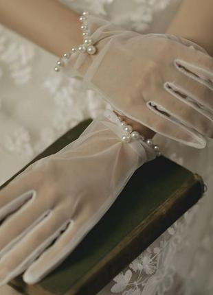 7-65 фатинові рукавички з перлинами фатиновые перчатки с жемчугом