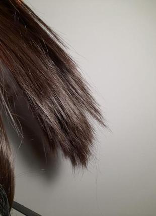 Каштановые, прямые накладные, затылочные волосы, термоволосы, трессы.7 фото