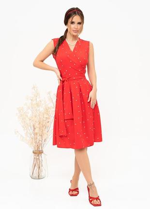Красное в горошек платье-халат без рукавов, размер s1 фото