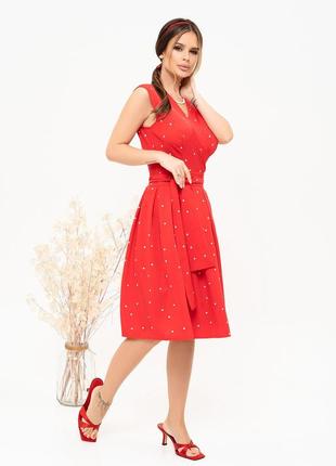Красное в горошек платье-халат без рукавов, размер s2 фото
