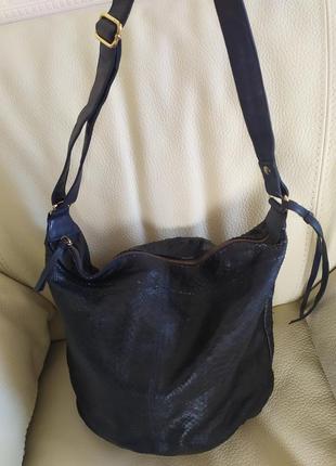 Кожаная сумка под рептилию dark blue1 фото