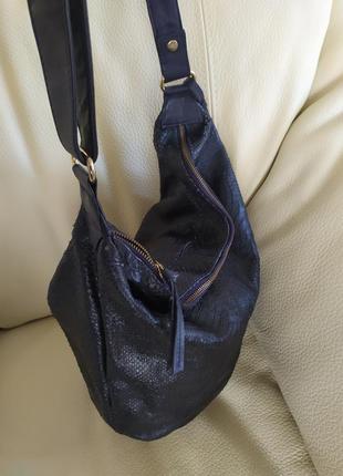 Кожаная сумка под рептилию dark blue4 фото