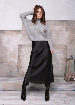 Черная шелковая юбка, размер l4 фото