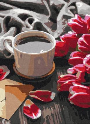 Картины по номерам "тюльпаны к кофе" раскраски по цифрам. 40*50 см.украина