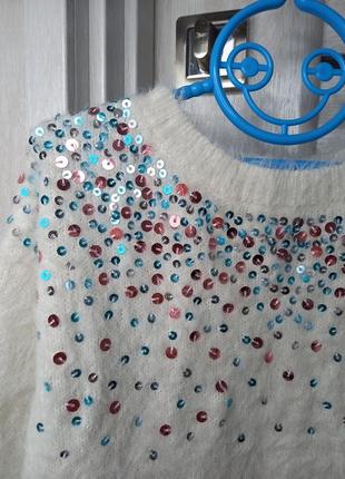 Нарядный теплый пушистый новогодний рождественский свитер свитшот кофта травка для...