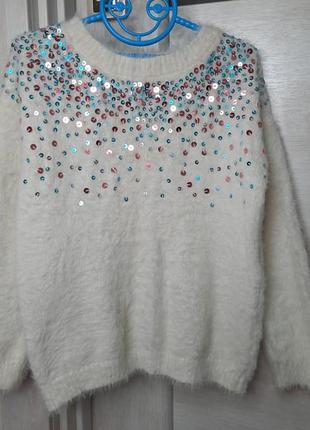 Нарядный теплый пушистый новогодний рождественский свитер свитшот кофта травка для...