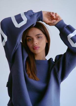 Качество! женский теплый синий свитшот с надписью чикаго, chikago, качественный, оверсайз