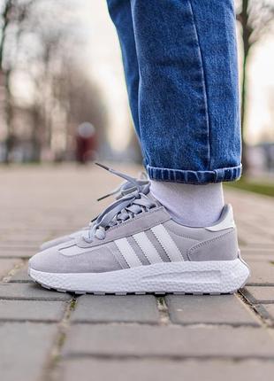 Стильные женские кроссовки adidas retropy e5 grey white серые с белым