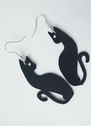 Кожаные серьги ′black cat′