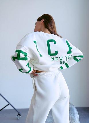 Качество! женский теплый молочный свитшот с надписью чикаго, chikago, качественный, оверсайз