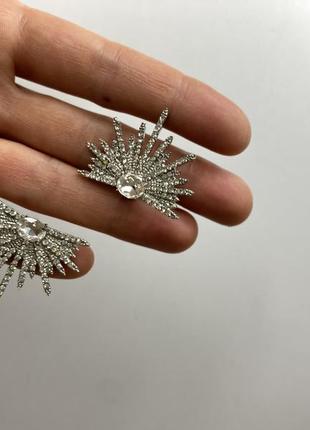 Серебряные блестящие серьги кристаллы снежинки фейерверк4 фото