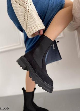 Стильні жіночі замшеві черевики, зимові чоботи, челсі, натуральна замша, зима