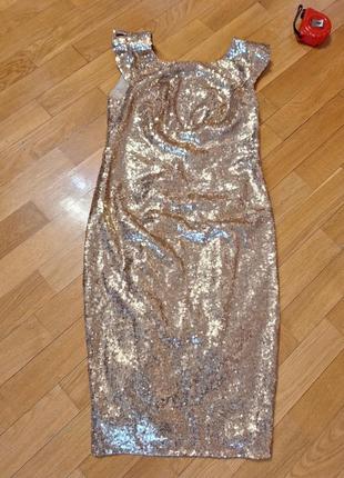 Вечірнє золотисте плаття ksenia в паєтках на шикарний бюст5 фото