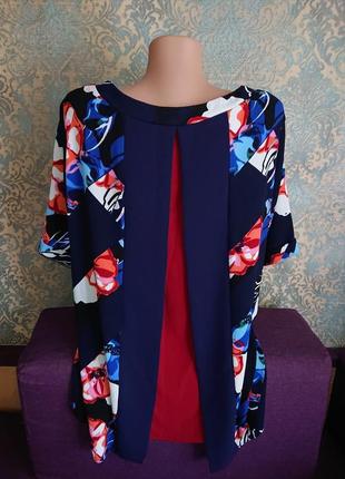 Красивая блуза в цветы блузка блузочка футболка большой размер батал 52/544 фото