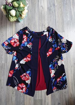 Красивая блуза в цветы блузка блузочка футболка большой размер батал 52/545 фото