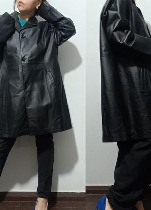 Жакет пиджак полупальто кожаный удлиненный прямого кроя yessica, 52-54, xl-xxl3 фото