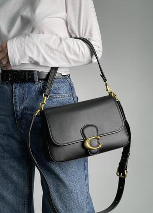 Coach кожаная компактная женская сумочка чорного цвета8 фото