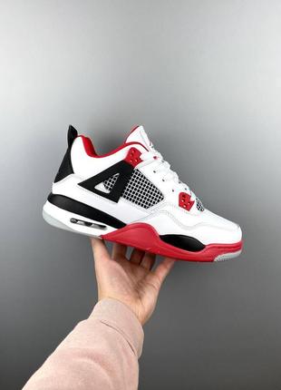 Утеплені nike air jordan 4 retro white red fur4 фото