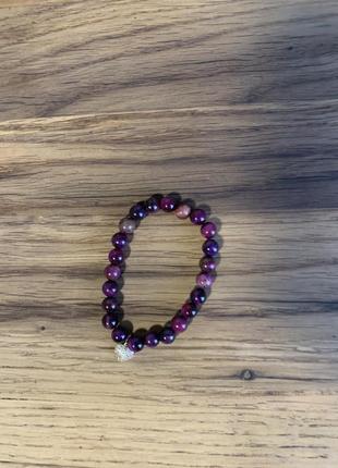 Браслет из фиолетового тигрового глаза с сердечком, браслет из натуральных камней, подарок на день рождения2 фото