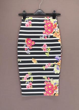 Новая облегающая юбка "misslook" в полоску с цветами, uk8/eur36.1 фото