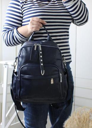 💙 женский вместительный повседневный рюкзак сумка из экокожи9 фото