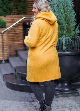 Пальто-кардиган большого размера на молнии и с капюшоном, стильное желтое женское пальто3 фото