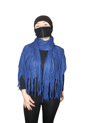 Палантин шарф накидка топ теплый тонкий шарфик модный стиль многофункциональный снуд синий теплий4 фото