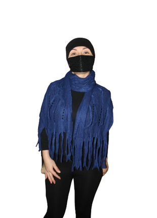 Модний стильний багатофункціональний шарф платок шаль в'язаний синій з узором візерунком жіночий дов