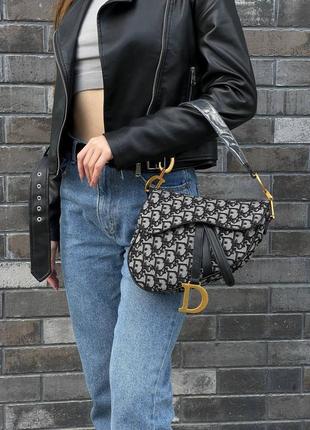 Жіноча сумка сумочка christian dior saddle grey black logo