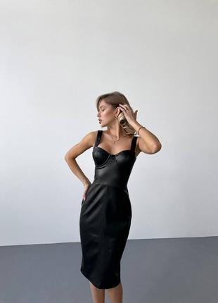 Бомбезное идеальное платье миди из эко кожи 🖤5 фото