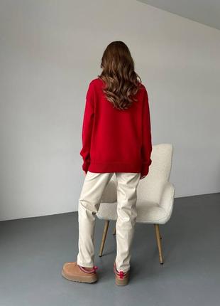 Красный женский свитер с высоким горлом, тонкий свитер свободного кроя9 фото