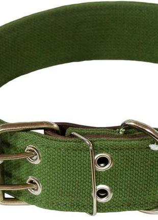 Нашийник брезентовий подвійний зі шкірою lucky pet 4.5/51-67 см зелений (4820224217185)