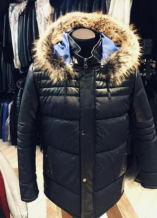 Пуховик комбінований зі шкірою