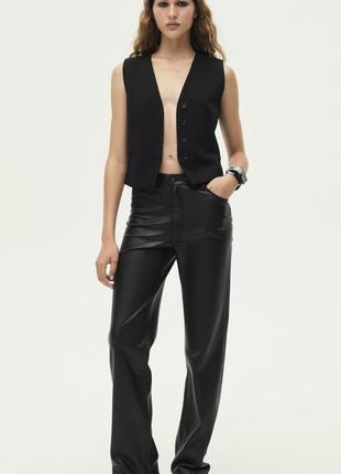 Шкіряні брюки штани кожаные брюки zara чорні xs 34 s 36 m 382 фото