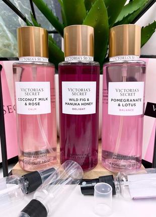 Сет 3 спреї по 30 мл victoria's secret pomegranate lotus coconut milk rose wild fig manuka honey