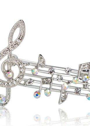 Жіноча брошка музика скрипковий ключ ноти срібляста brsf110840