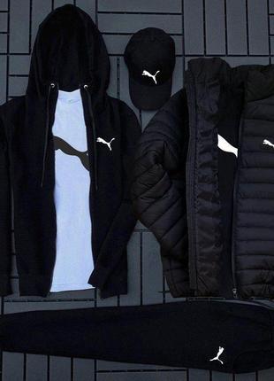 Зимовий спортивний костюм puma 5в1: куртка + кофта + штани + футболка + кепка1 фото