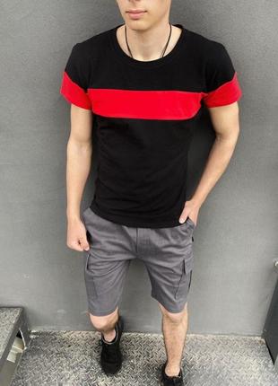 Комплект шорты miami футболка 'color stripe' черная с красной полосой1 фото