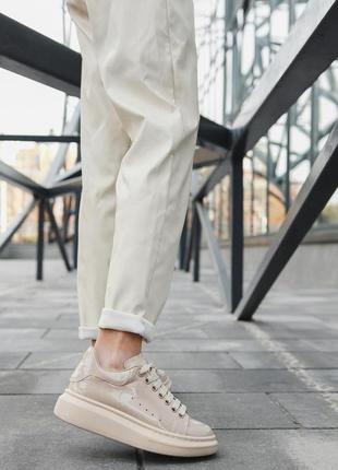 Женские кроссовки  alexander mcqueen low light beige matte8 фото