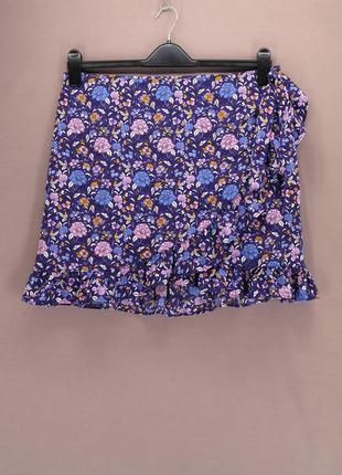 Брендовая юбка мини с рюшами "george" в цветочный принт. размер uk14.