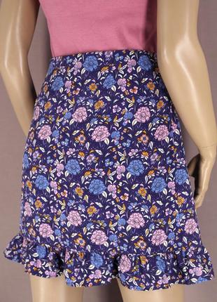Брендовая юбка мини с рюшами "george" в цветочный принт. размер uk14.5 фото