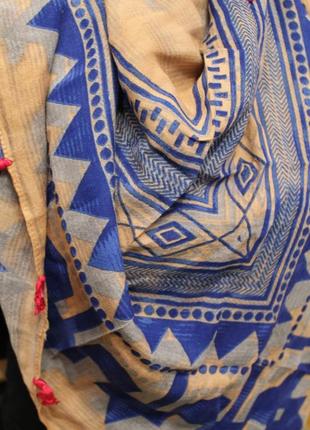 Тонкий цупкий платок шаль шарф палантин хустка хустинка павутинка косинка синій бежевий великий з кі5 фото