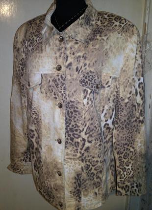 Джинсовка-джинсовая,стрейч,куртка-жакет в леопардовый принт,большого14-18размера2 фото