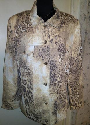 Джинсовці-джинсова,стрейч,куртка-жакет в леопардовий принт,большого14-18размера