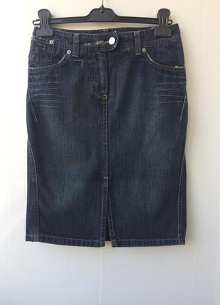 Джинсовая миди юбка с потёртостями sisley,34/xs