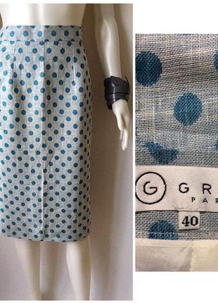 Gres paris французская винтажная льняная юбка в модный горошек polka dots